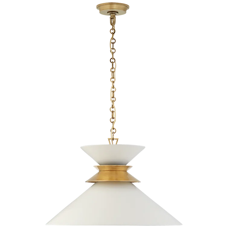 Antique Brass and Matte White Crystal LED Pendant Light
