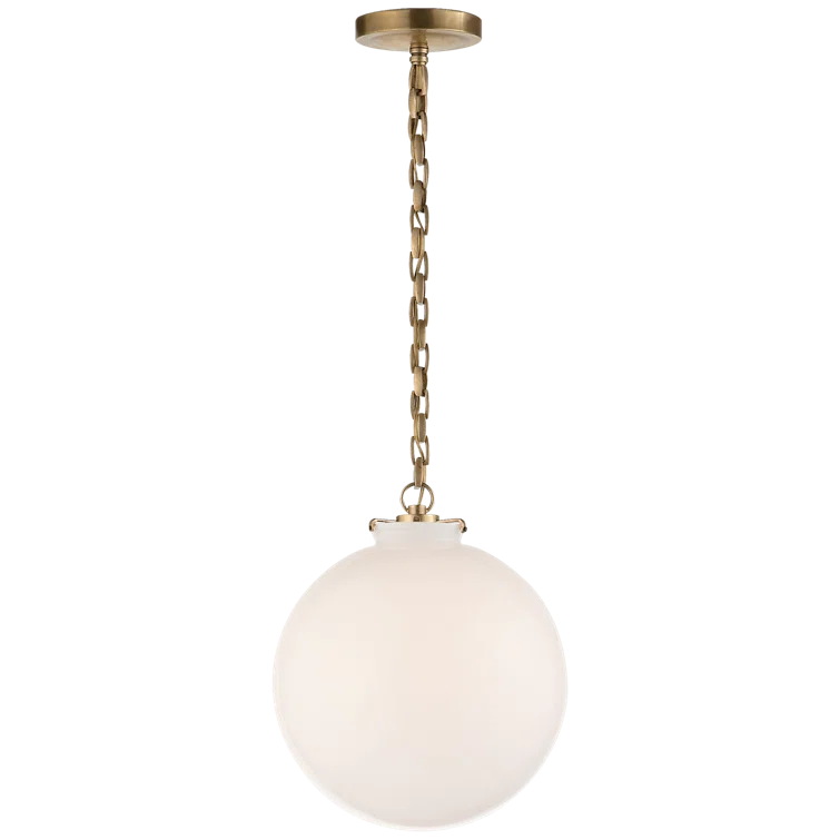 Katie Hand-Rubbed Antique Brass Globe Pendant with White Glass Shade