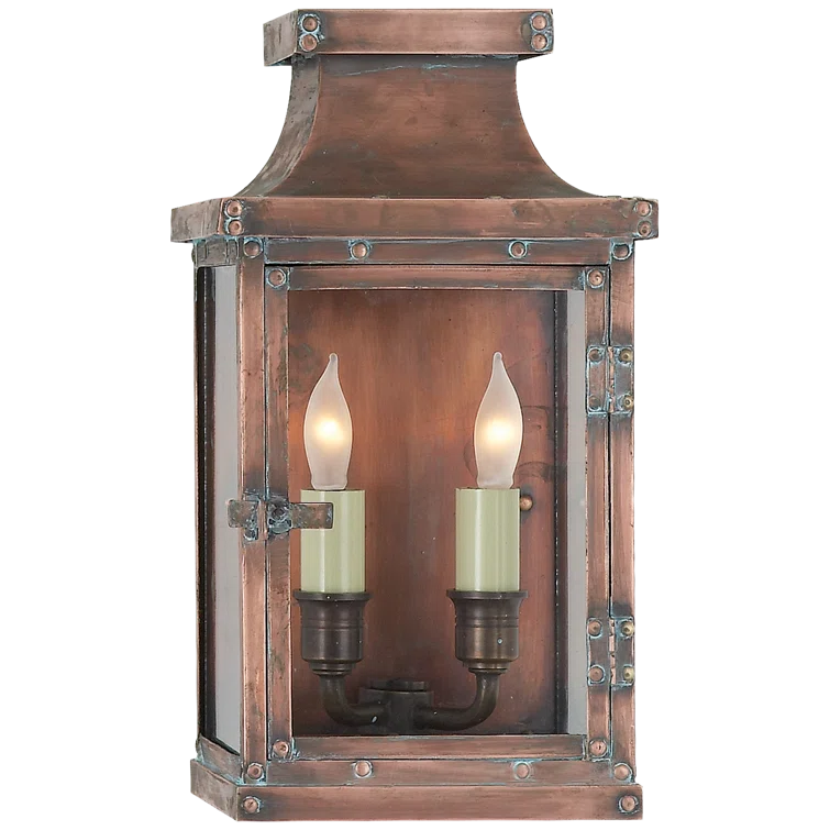 Natural Copper Dimmable Lantern Sconce with Glass Shade