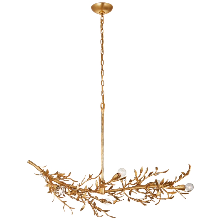 Antique Gold Leaf Crystal 6-Light Linear Chandelier