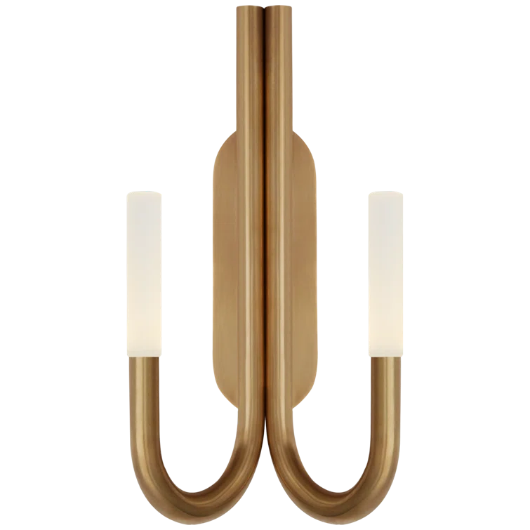 Antique-Burnished Brass Double Wall Sconce with Crystal Shades