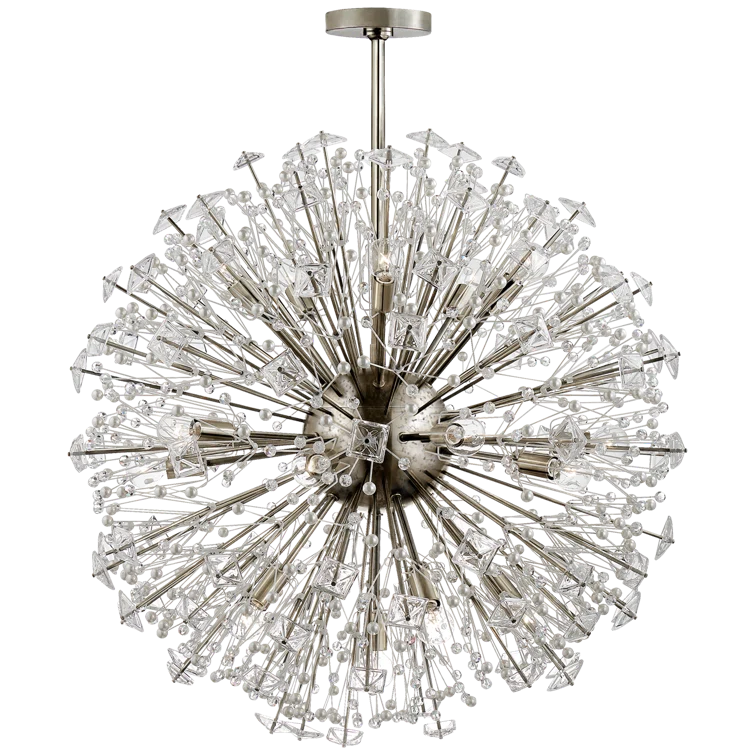 Elegant Dickinson Sputnik Chandelier in Polished Nickel with Cream Pearls