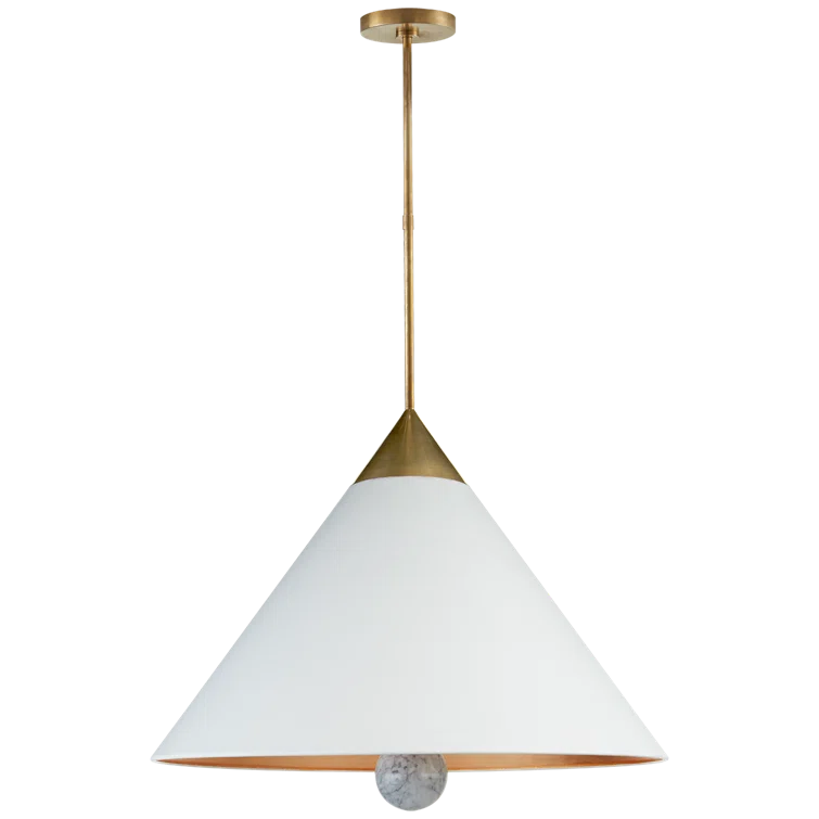 Antique-Burnished Brass 24" White Marble Pendant Light