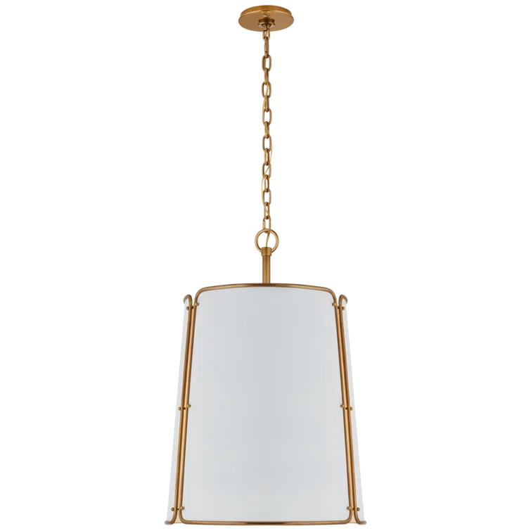Hastings 36.5" Hand-Rubbed Antique Brass Drum Pendant with White Shade