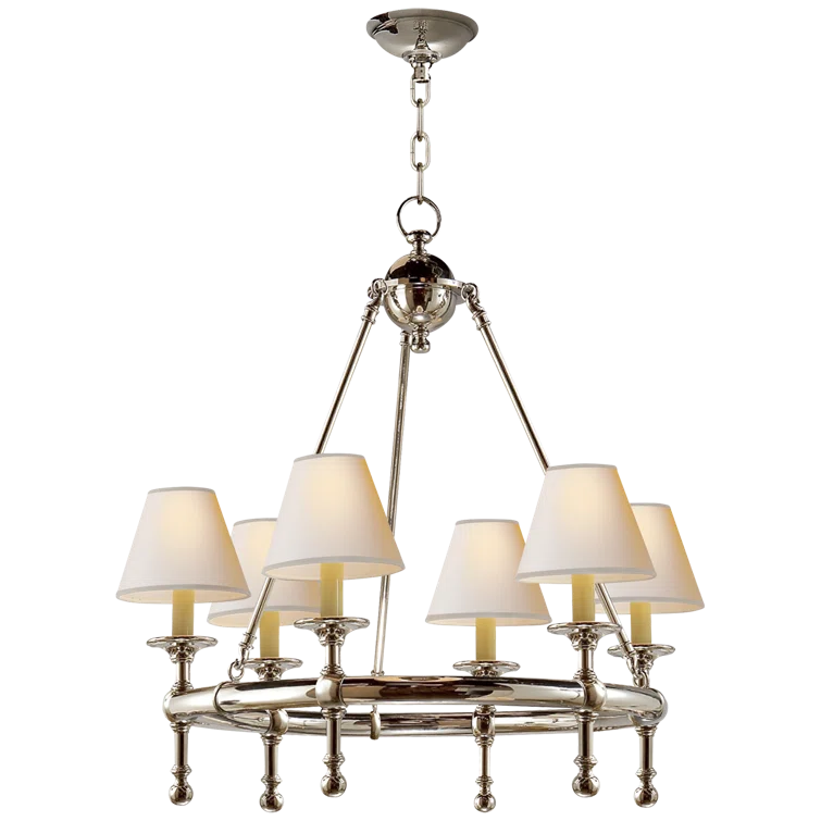 Classic Mini Ring 6-Light Chandelier in Polished Nickel with Crystal Accents