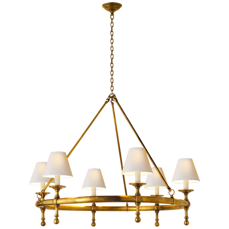 Antique Brass 6-Light Chandelier with Paper Shades