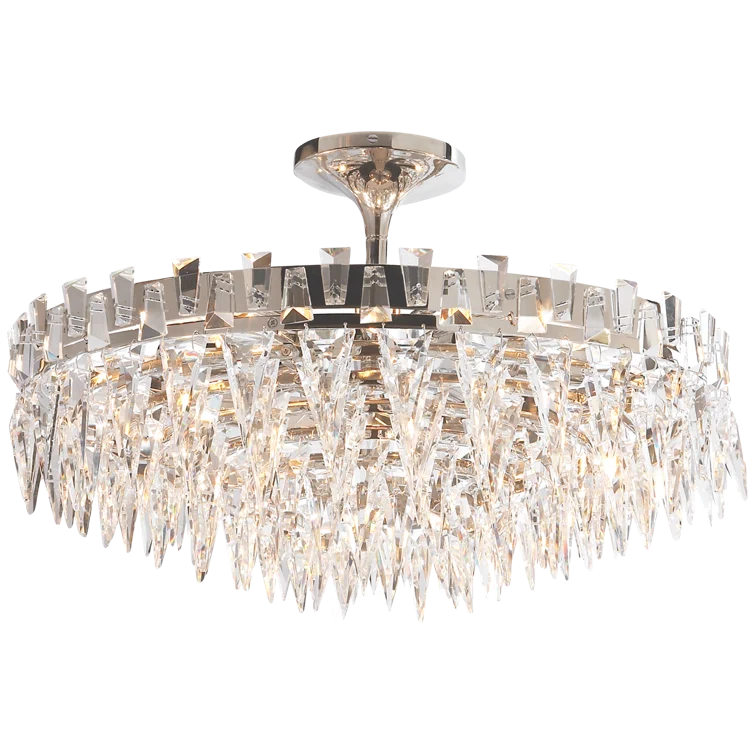 Polished Nickel Crystal 10-Light Semi Flush Mount