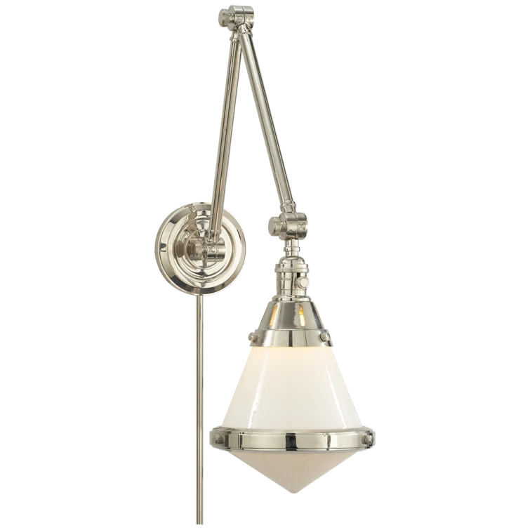 Elegant Modern 21.5" Polished Nickel Wall Sconce with White Glass Shade