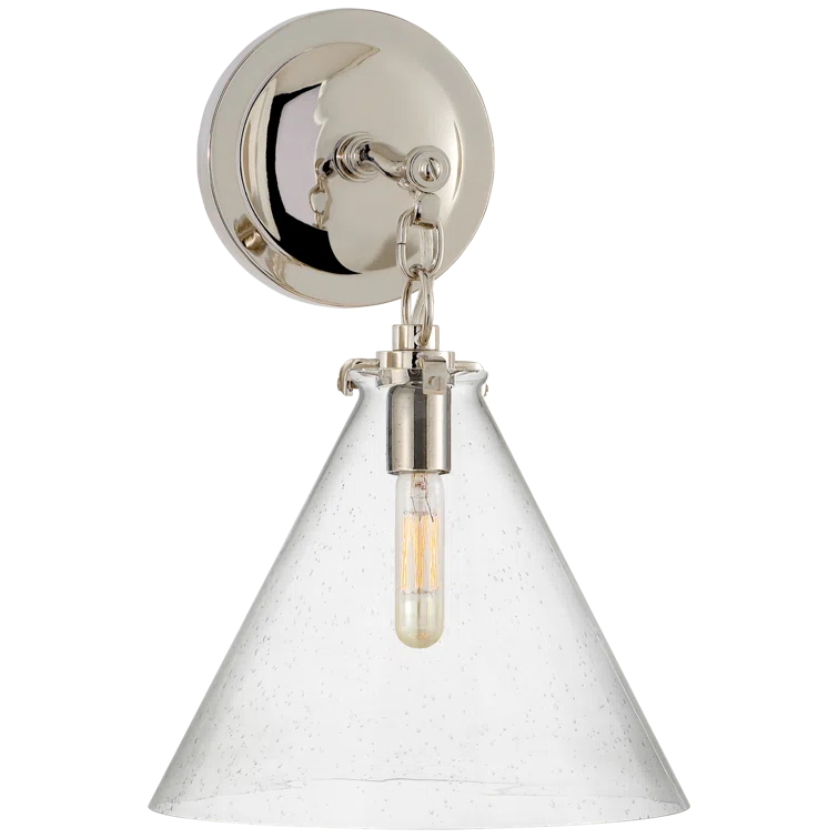 Polished Nickel Conical Wall Sconce with White Glass Shade