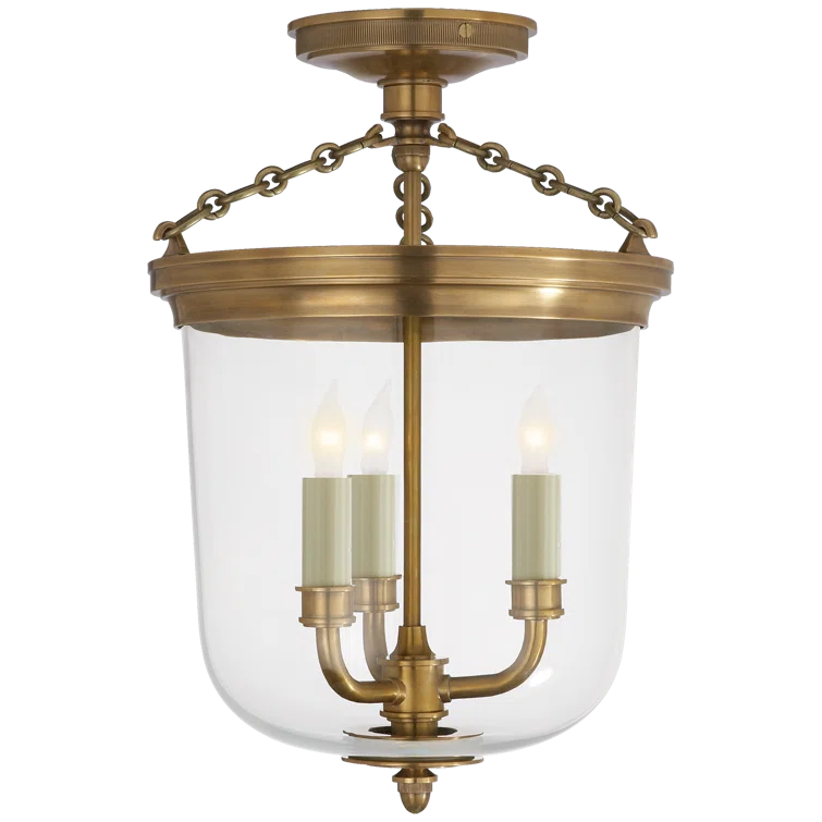 Merchant 16.5" Antique Brass and Glass Bowl Semi-Flush Mount