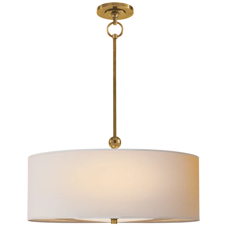 Antique Brass Drum Pendant with Natural Paper Shade - 22 in