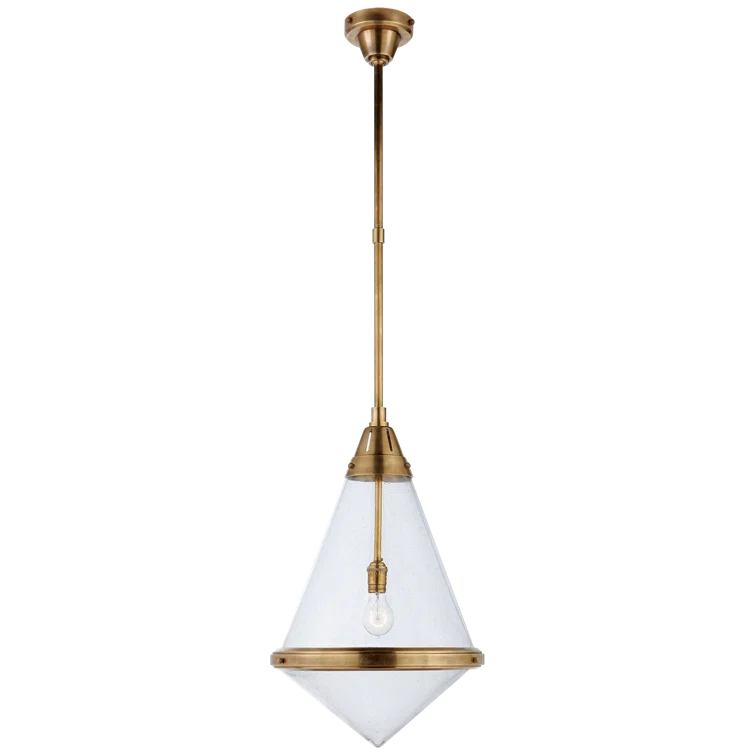 Antique Brass Diamond-Shaped Pendant with Clear Seeded Glass