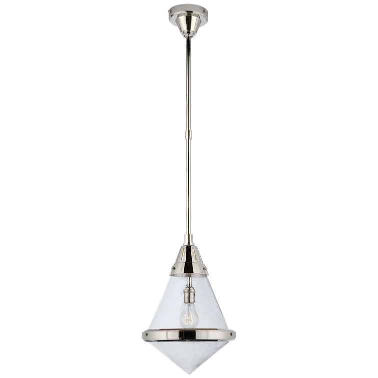 Polished Nickel and Seeded Glass Pendant Light
