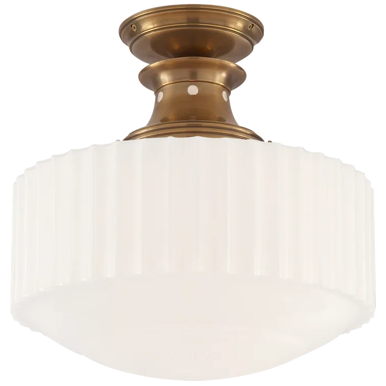 Hand-Rubbed Antique Brass and Ribbed Glass Flush Mount Light
