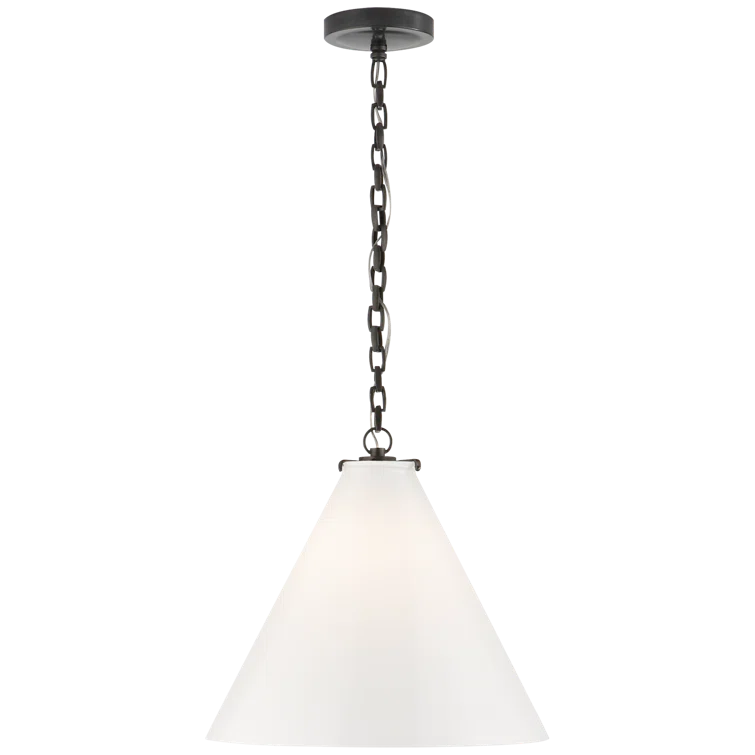 Katie 14.75" Bronze Conical Pendant with White Glass Shade