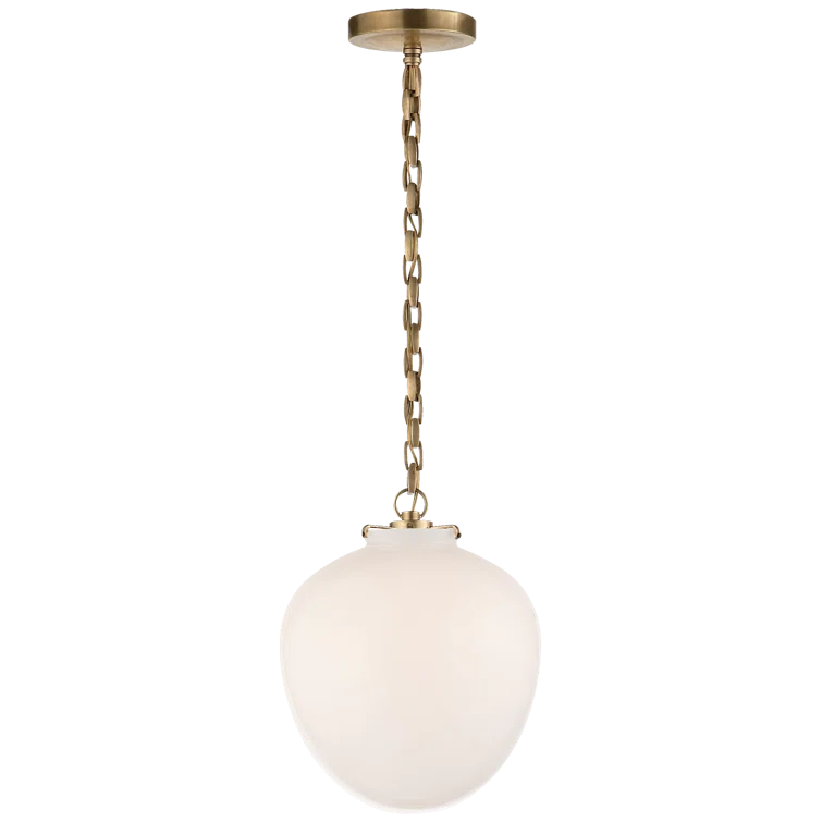 Elegant Katie Acorn 13" Glass Pendant in Hand-Rubbed Antique Brass