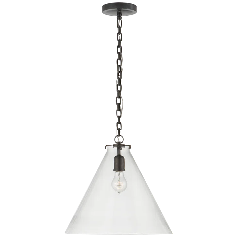 Katie Conical 14.75" Bronze Pendant with Clear Glass Shade