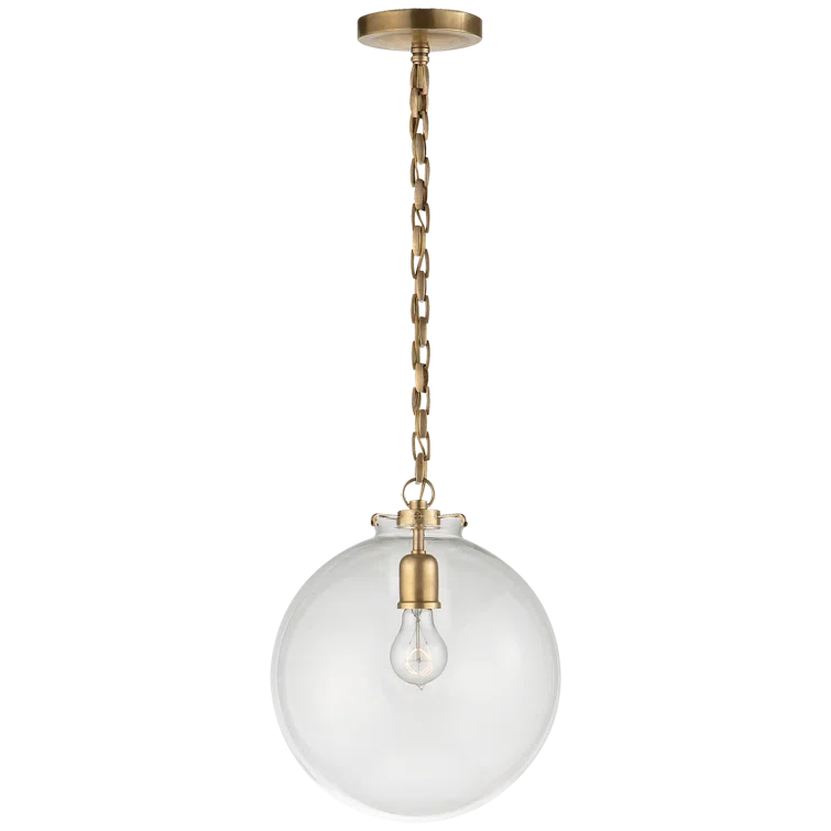 Katie 14" Hand-Rubbed Antique Brass Globe Pendant with Clear Glass