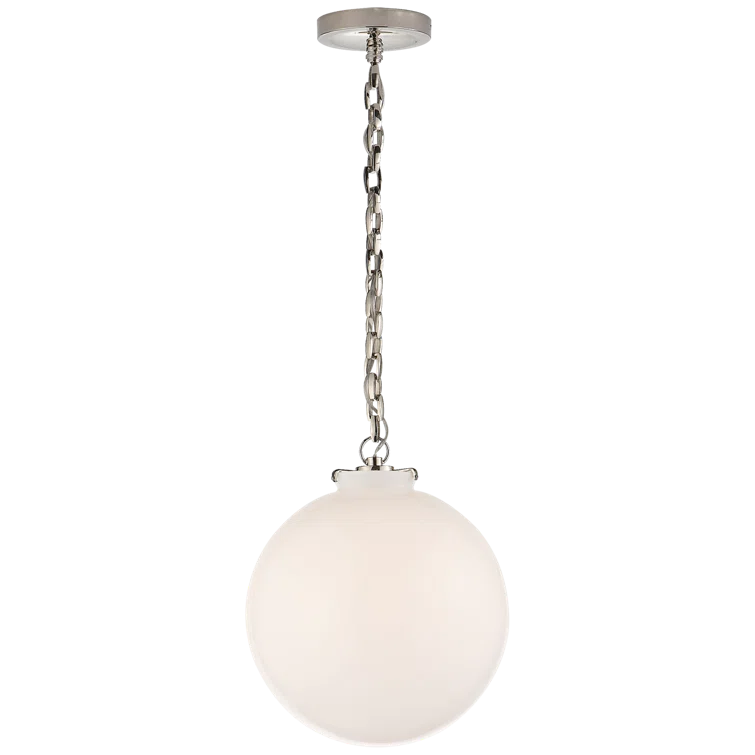 14" Polished Nickel Globe Pendant with White Glass Shade