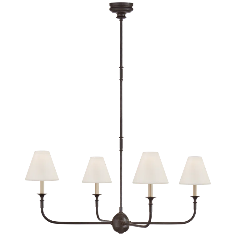 Aged Iron and Ebonized Oak 4-Light Chandelier