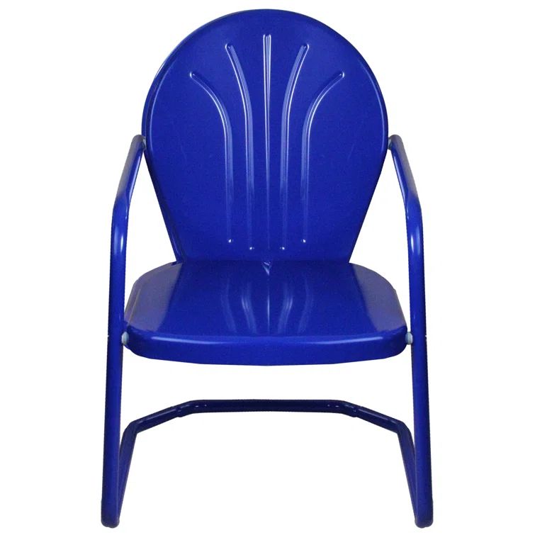 Retro Blue Steel Armchair for Outdoor Dining, 34-Inch