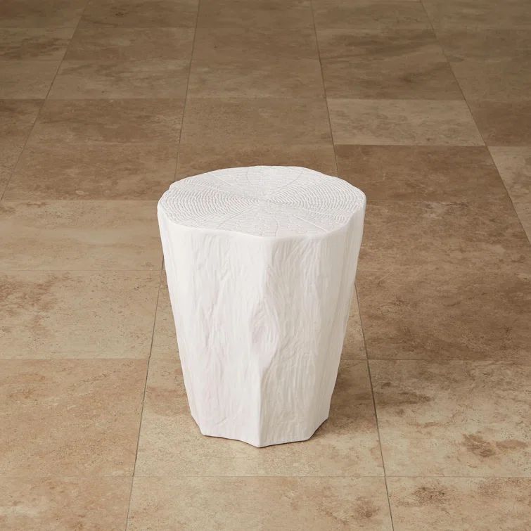 White Matte Ceramic Trunk Stool with Faux-Bois Texture