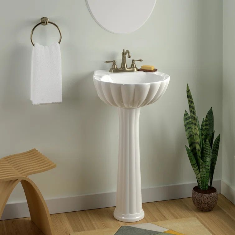 Bali 19'' White Vitreous China Pedestal Sink with Overflow