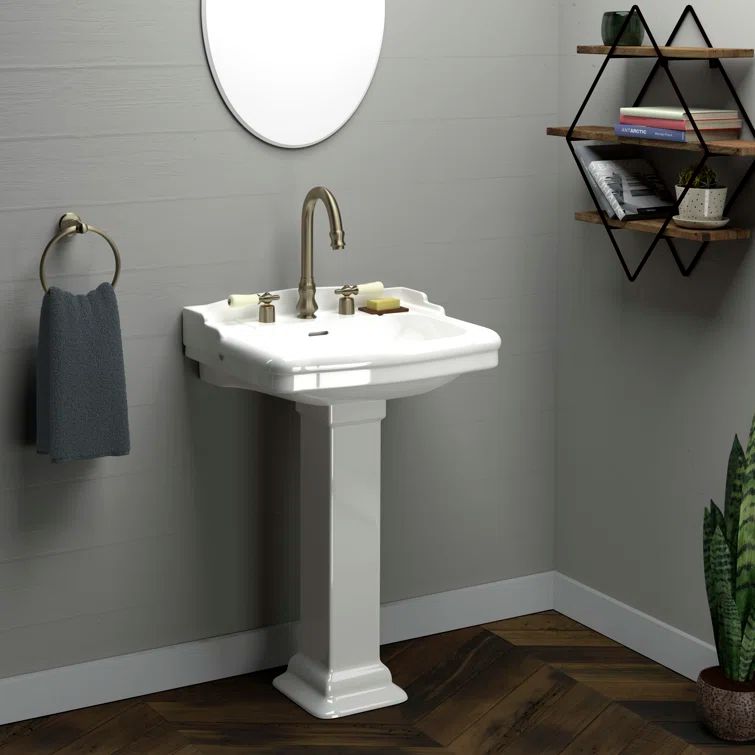 Stanford 18'' White Vitreous China Pedestal Sink with Overflow