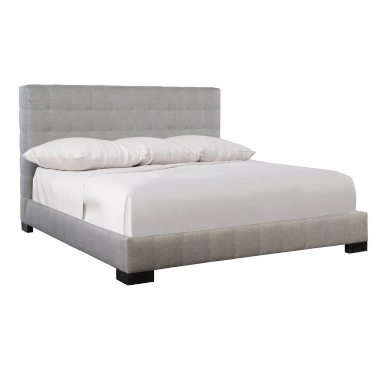 Transitional Queen Upholstered Bed with Tufted Steel Gray Panels