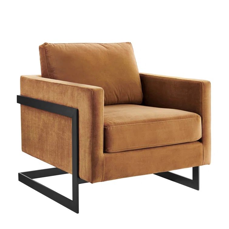 Cognac Black 31.5" Velvet Accent Chair with Metal Base