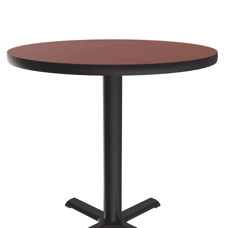 Round Brown Laminate Dining Height Table with Cast Iron Base