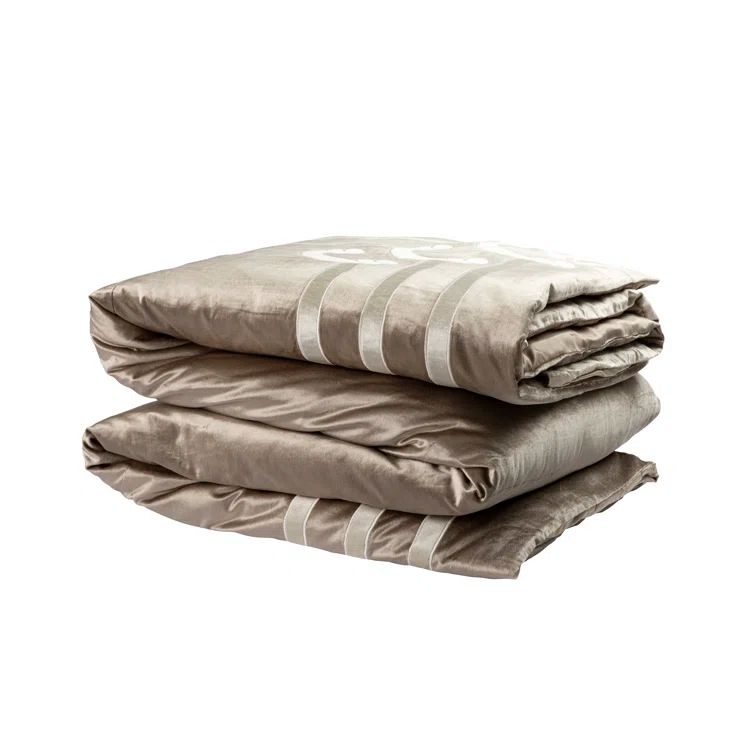 Angie Luxurious Champagne & Ivory Velvet King Duvet Cover