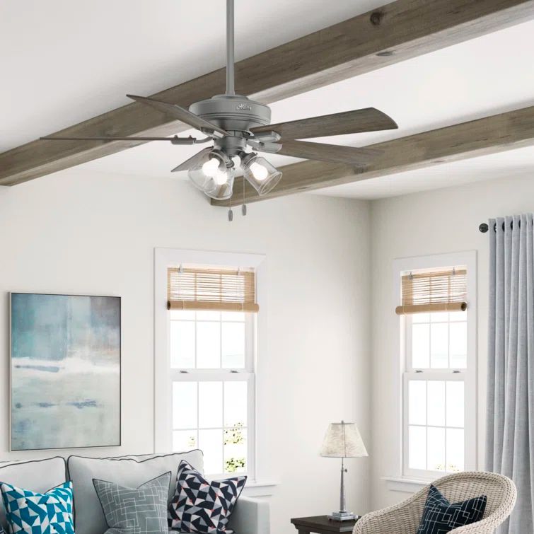 52" Matte Silver Farmhouse Ceiling Fan with LED Light Kit