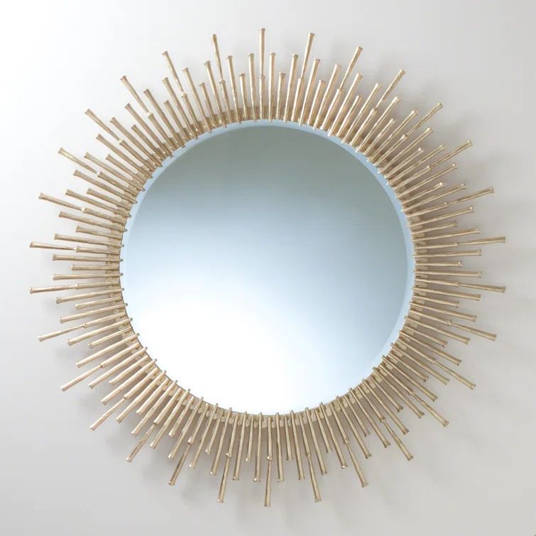 Sunburst Antique Brass Round Wall Mirror with Golden Spikes