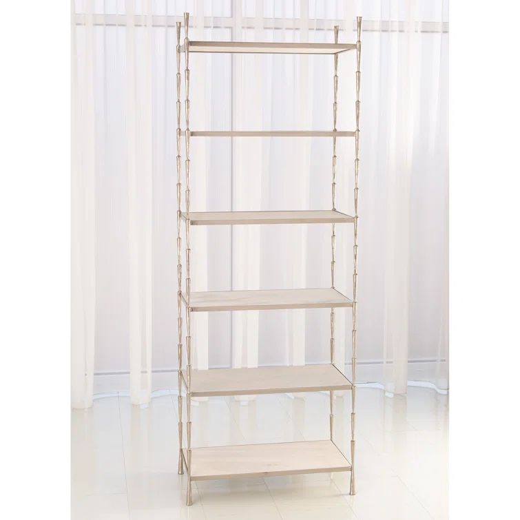Antique Nickel Adjustable Etagere with White Marble Shelves