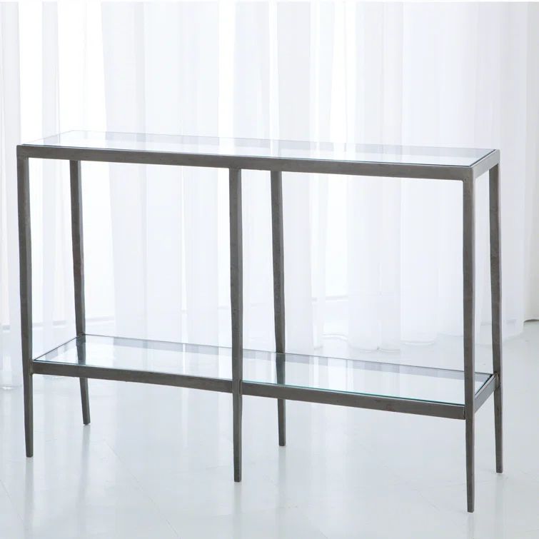 Iron and Glass Two-Tier Console Table with Storage