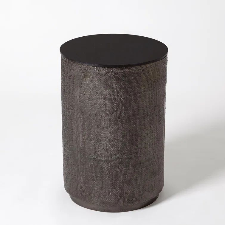 Black Nickel Round Stone and Metal Side Table