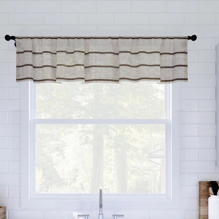 Mocha Linen Blend Sheer Stripe Rod Pocket Kitchen Valance