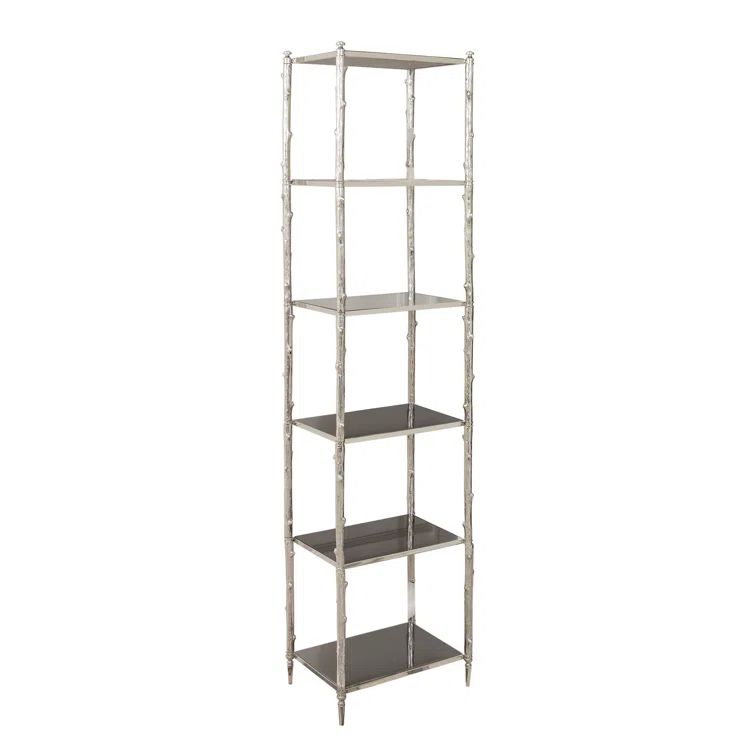 Nickel and Black Granite Tall Etagere with Six Shelves