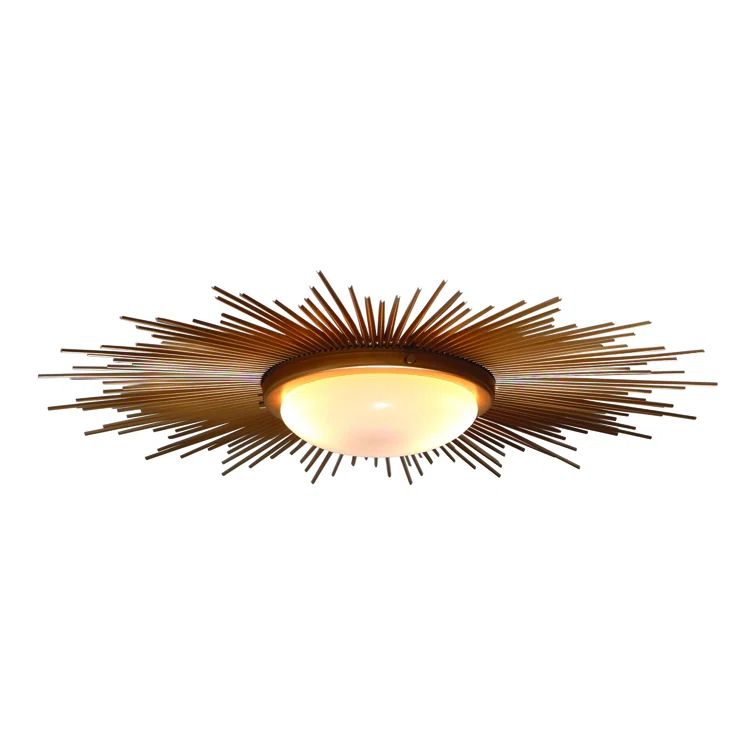 Sunburst Gold and Frosted Glass 2-Light Flush Mount