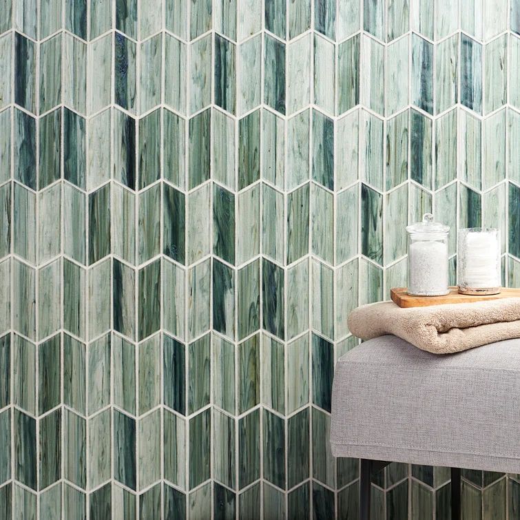 Tara Green Chevron Glass Mosaic Wall Tile