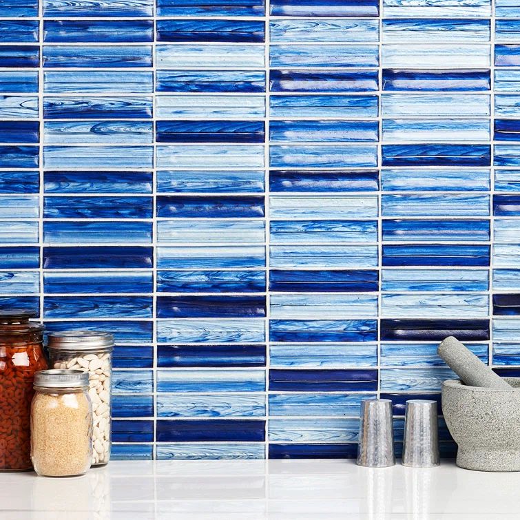 Tara Blue Polished Glass Mosaic Wall Tile