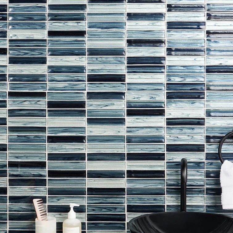 Rivulet Polished Gray and Blue Glass Mosaic Wall Tile