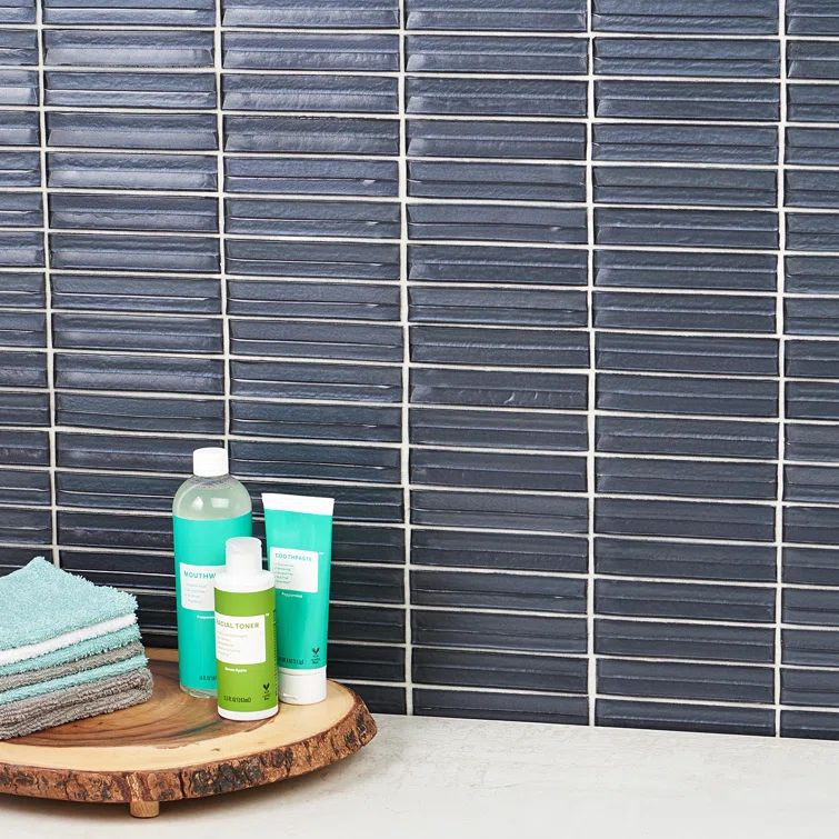 Rivulet Midnight Polished Glass Linear Mosaic Wall Tile