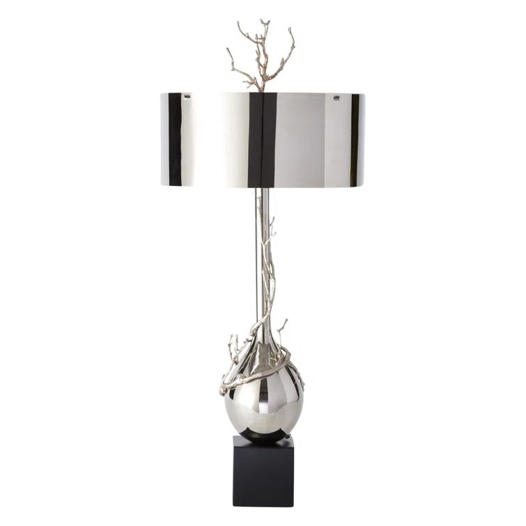 Antique Nickel 2-Light Twig Bulb Lamp with Steel Shade