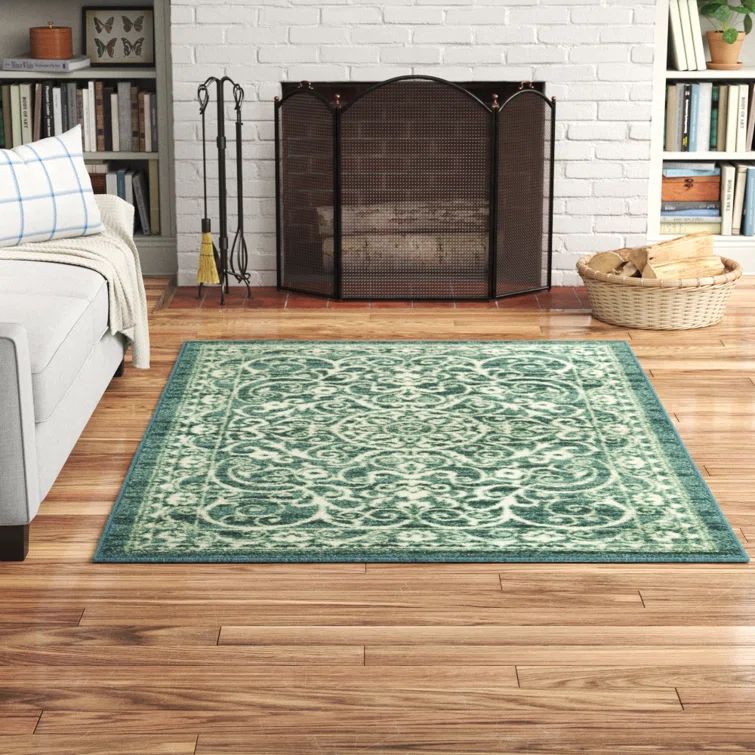 Light Spa Green Tufted Synthetic Rectangular Area Rug