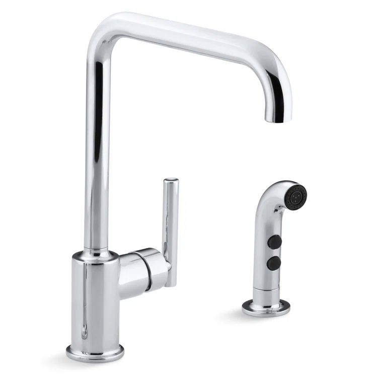 Polished Chrome Brass Kitchen Faucet with High-Arch Spout and Side Spray