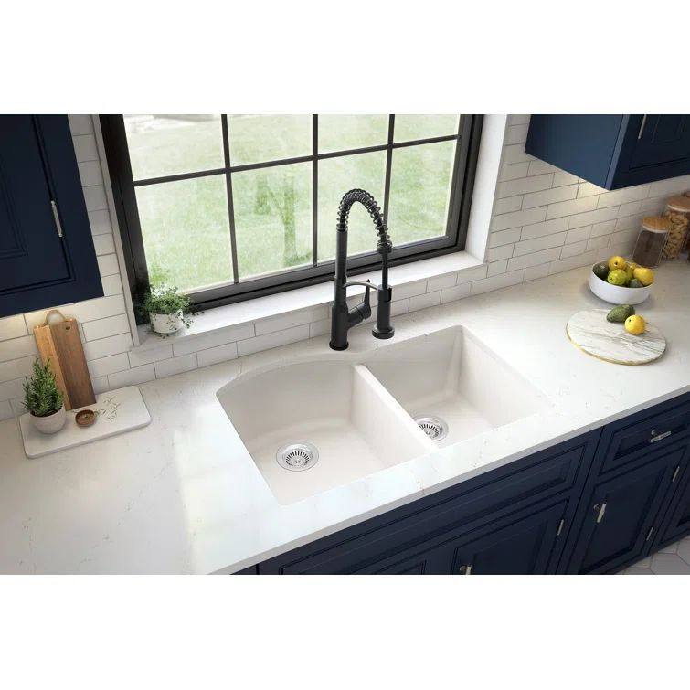 White Quartz Composite 32'' Drop-in Double Bowl Kitchen Sink