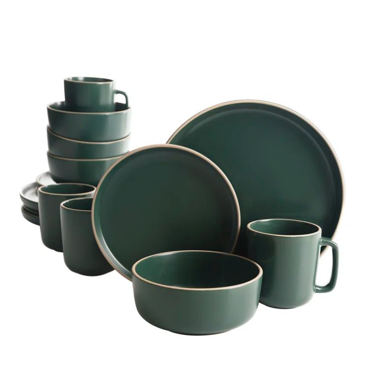 Green Ceramic 16-Piece Dinnerware Set with Matte Finish