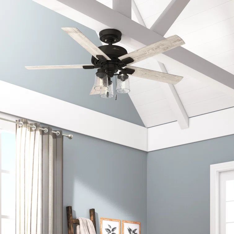 52" Noble Bronze and Light Gray Oak Chandelier Ceiling Fan with Lighting